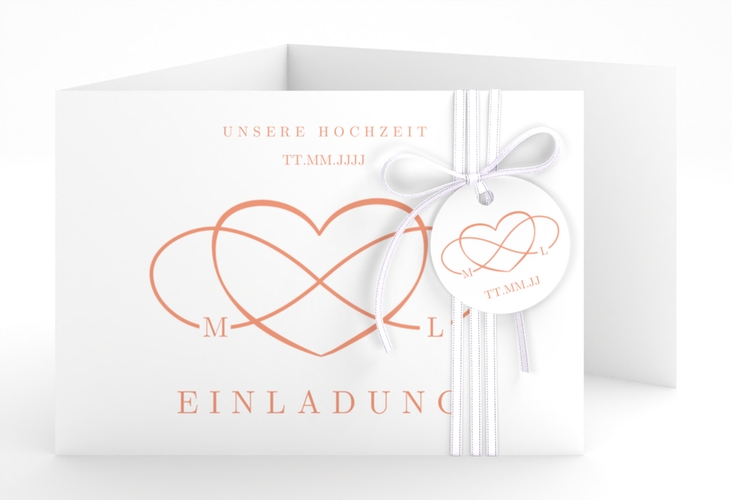 Hochzeitseinladung Infinity A6 Doppel-Klappkarte apricot hochglanz