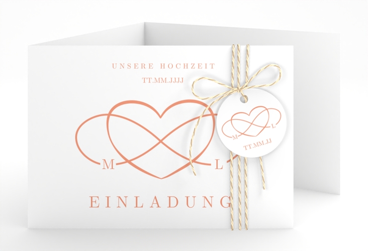 Hochzeitseinladung Infinity A6 Doppel-Klappkarte apricot hochglanz