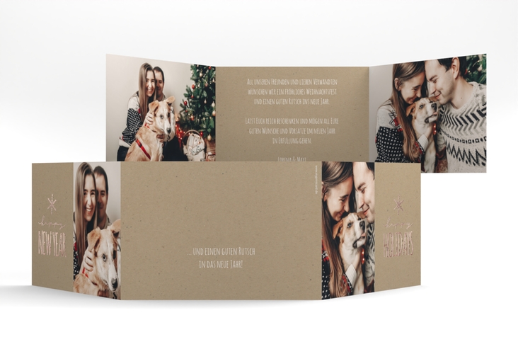 Weihnachtskarte Holidays A6 Doppel-Klappkarte Kraftpapier rosegold