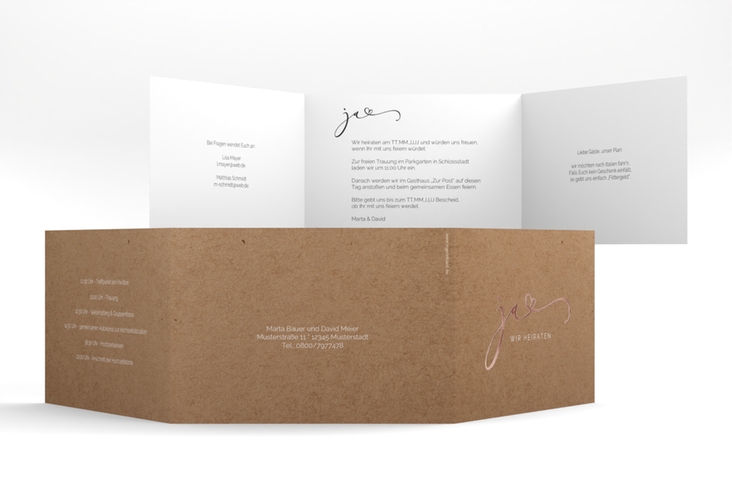 Hochzeitseinladung Jawort A6 Doppel-Klappkarte Kraftpapier rosegold modern minimalistisch mit veredelter Aufschrift