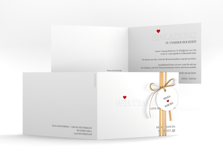 Hochzeitseinladung Embossing A6 Klappkarte quer