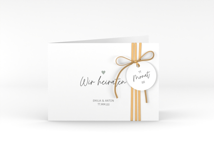 Hochzeitseinladung Herzschlag A6 Klappkarte quer schlicht und elegant mit Herzchen