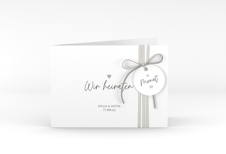 Hochzeitseinladung Herzschlag A6 Klappkarte quer schlicht und elegant mit Herzchen