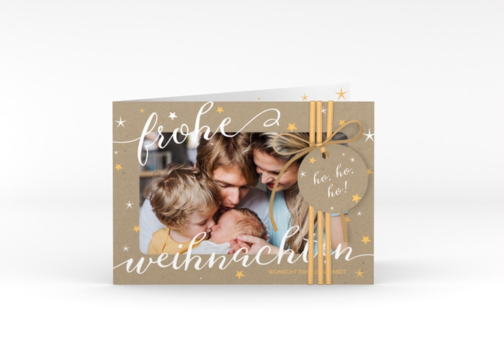 Weihnachtskarte Sternenlicht A6 Klappkarte quer Kraftpapier in Kraftpapier-Optik mit Foto