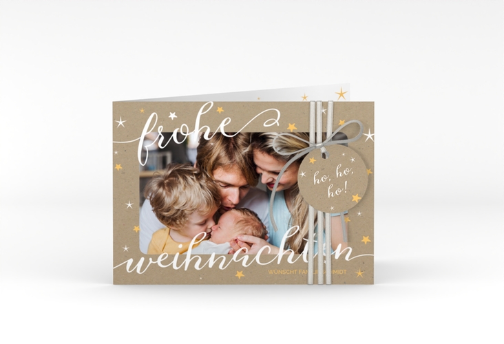 Weihnachtskarte Sternenlicht A6 Klappkarte quer in Kraftpapier-Optik mit Foto