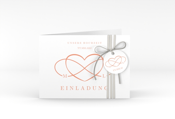 Hochzeitseinladung Infinity A6 Klappkarte quer apricot