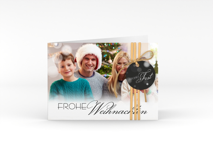 Weihnachtskarte Familienzeit A6 Klappkarte quer schwarz zum Personalisieren mit Familienfoto