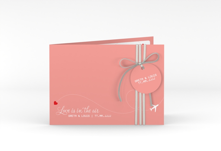 Hochzeitseinladung Weddingpass A6 Klappkarte quer rosa