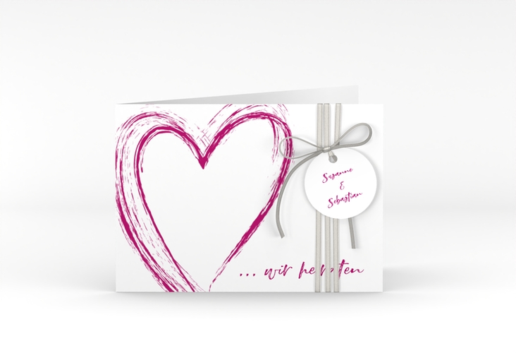 Hochzeitseinladung Liebe A6 Klappkarte quer pink