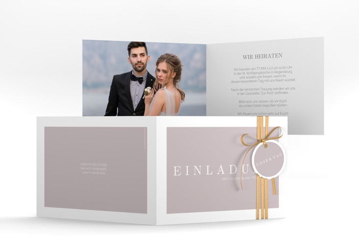 Hochzeitseinladung Simply A6 Klappkarte quer grau