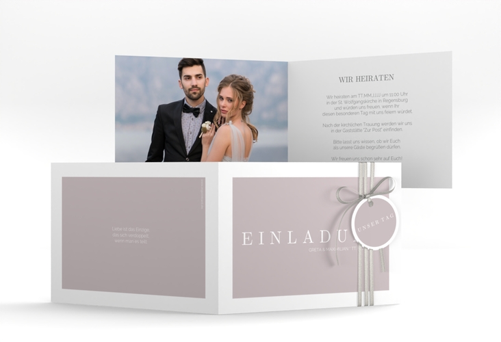 Hochzeitseinladung Simply A6 Klappkarte quer grau