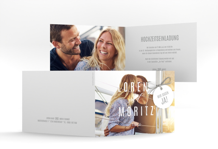 Hochzeitseinladung Memory A6 Klappkarte quer weiss