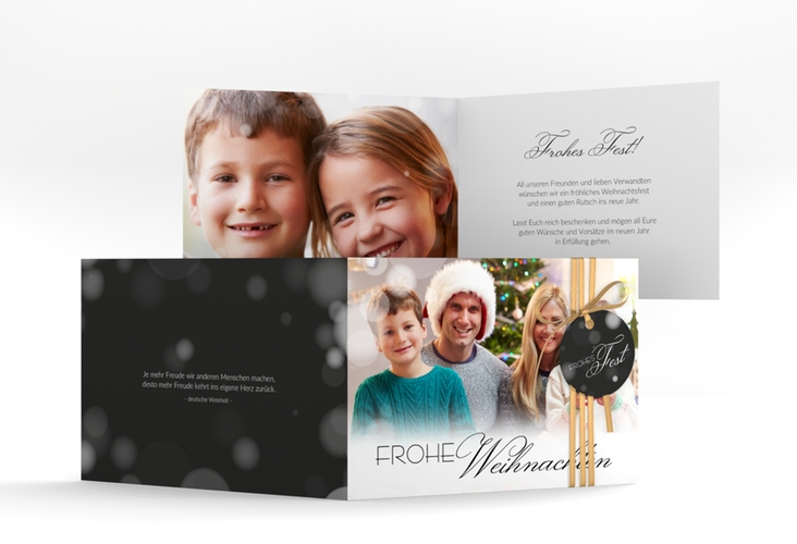 Weihnachtskarte Familienzeit A6 Klappkarte quer schwarz zum Personalisieren mit Familienfoto