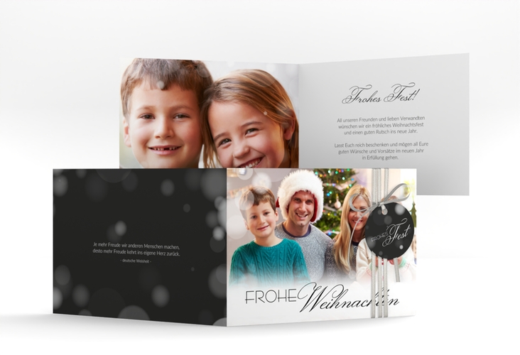 Weihnachtskarte Familienzeit A6 Klappkarte quer schwarz zum Personalisieren mit Familienfoto