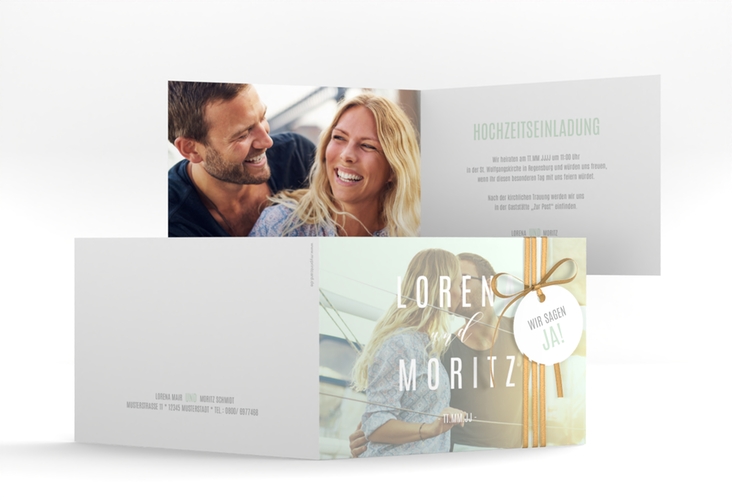 Hochzeitseinladung Memory A6 Klappkarte quer mint