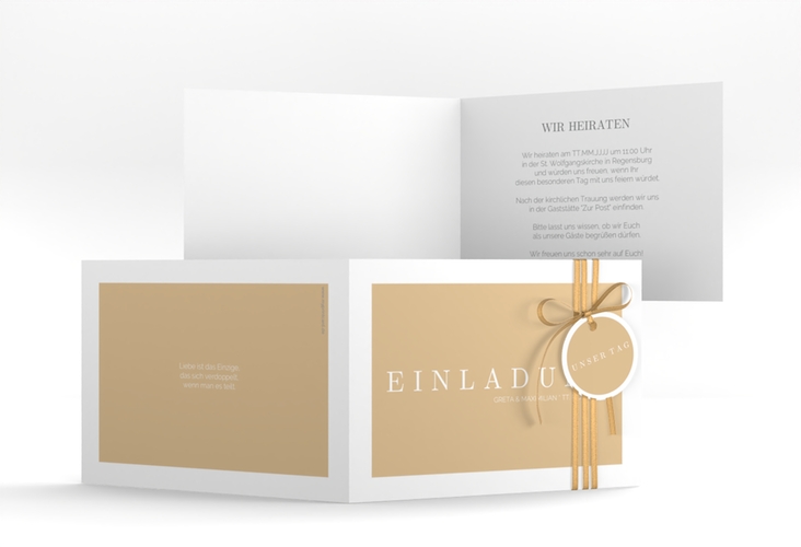 Hochzeitseinladung Simply A6 Klappkarte quer beige hochglanz