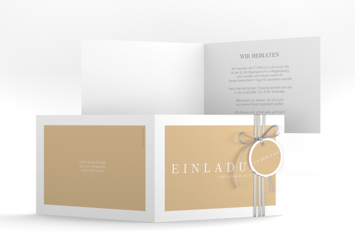 Hochzeitseinladung Simply A6 Klappkarte quer beige hochglanz