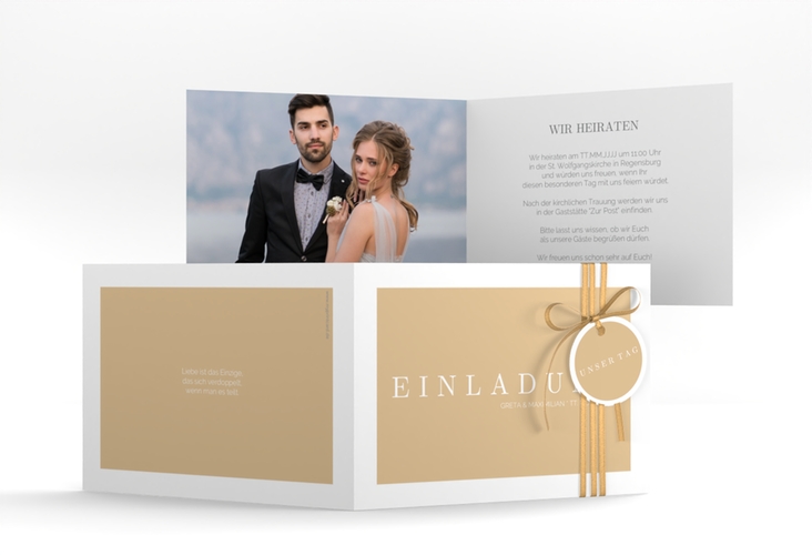 Hochzeitseinladung Simply A6 Klappkarte quer beige