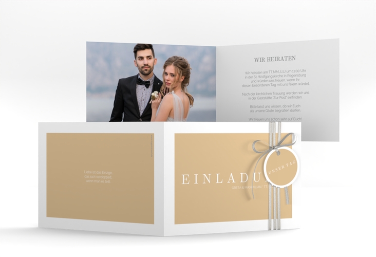 Hochzeitseinladung Simply A6 Klappkarte quer beige