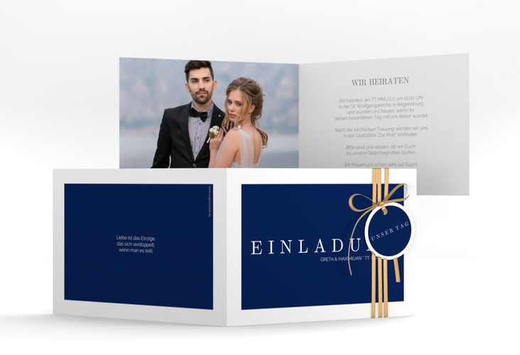 Hochzeitseinladung Simply A6 Klappkarte quer blau