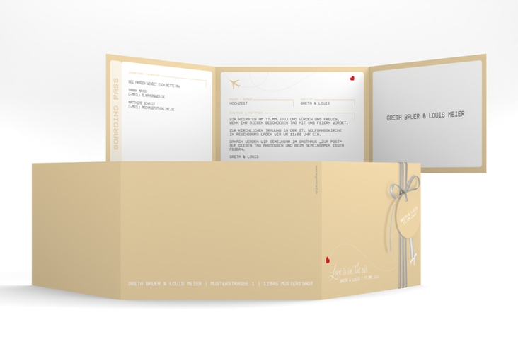 Hochzeitseinladung Weddingpass A6 Doppel-Klappkarte beige