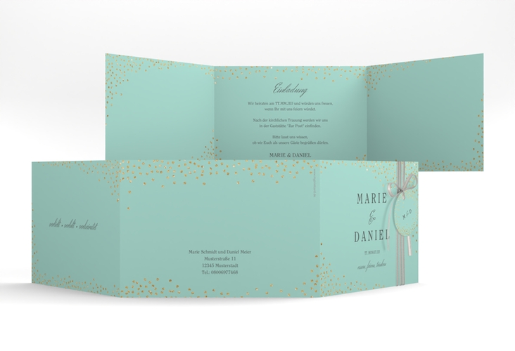 Hochzeitseinladung Glitter A6 Doppel-Klappkarte mint