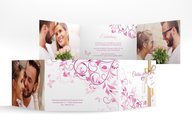 Hochzeitseinladung Lilly A6 Doppel-Klappkarte pink