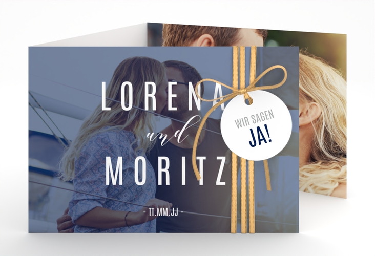 Hochzeitseinladung Memory A6 Doppel-Klappkarte blau