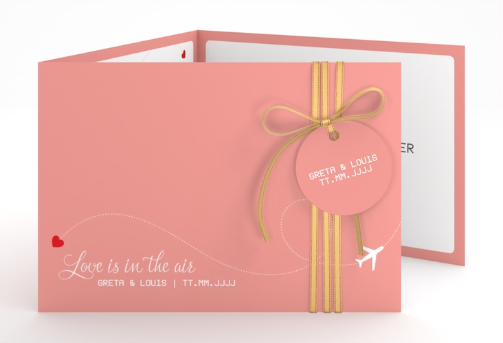 Hochzeitseinladung Weddingpass A6 Doppel-Klappkarte rosa