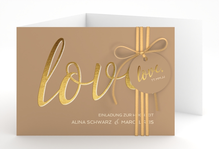 Hochzeitseinladung Glam A6 Doppel-Klappkarte beige