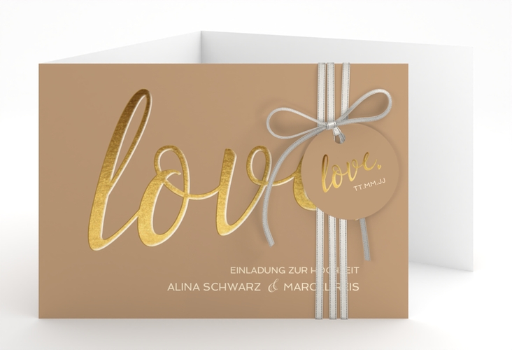 Hochzeitseinladung Glam A6 Doppel-Klappkarte beige