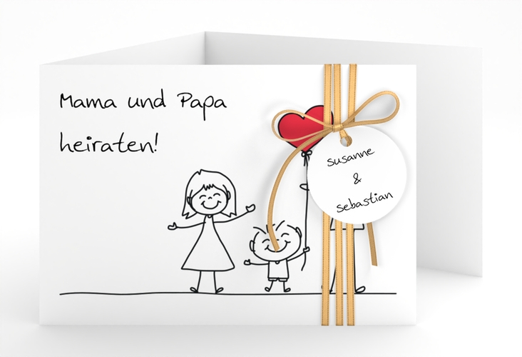 Hochzeitseinladung Family A6 Doppel-Klappkarte weiss