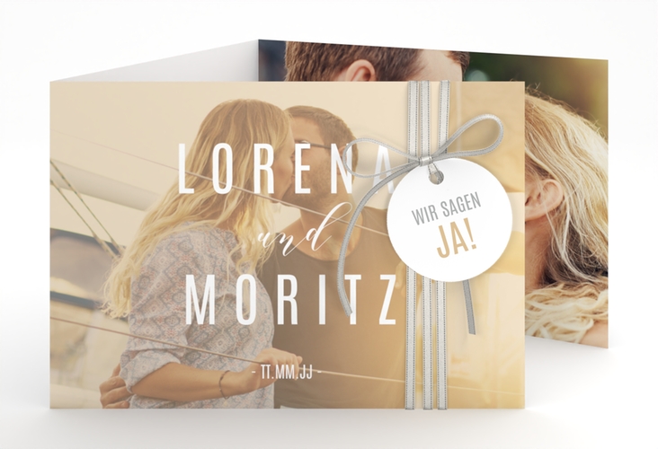 Hochzeitseinladung Memory A6 Doppel-Klappkarte beige