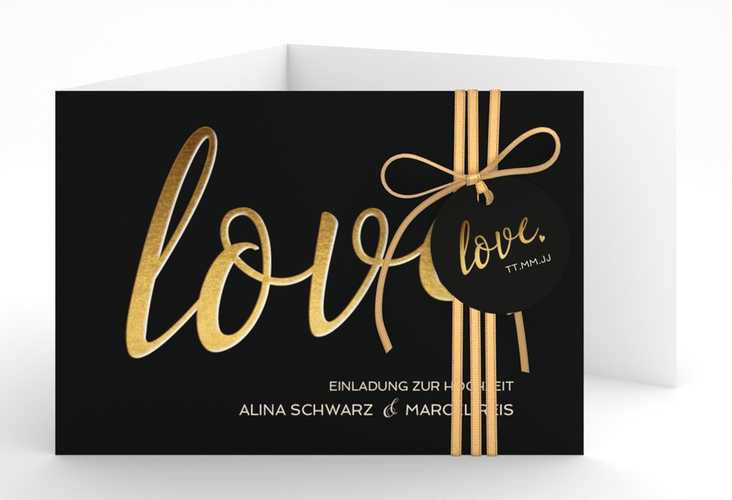 Hochzeitseinladung Glam A6 Doppel-Klappkarte schwarz