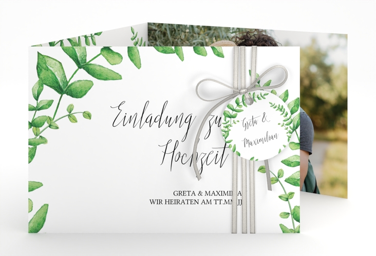 Hochzeitseinladung Botanic A6 Doppel-Klappkarte weiss hochglanz