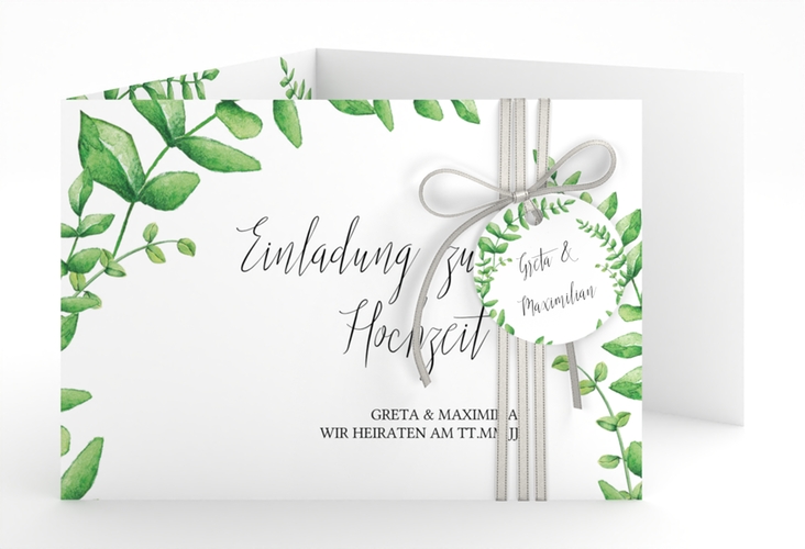 Hochzeitseinladung Botanic A6 Doppel-Klappkarte weiss