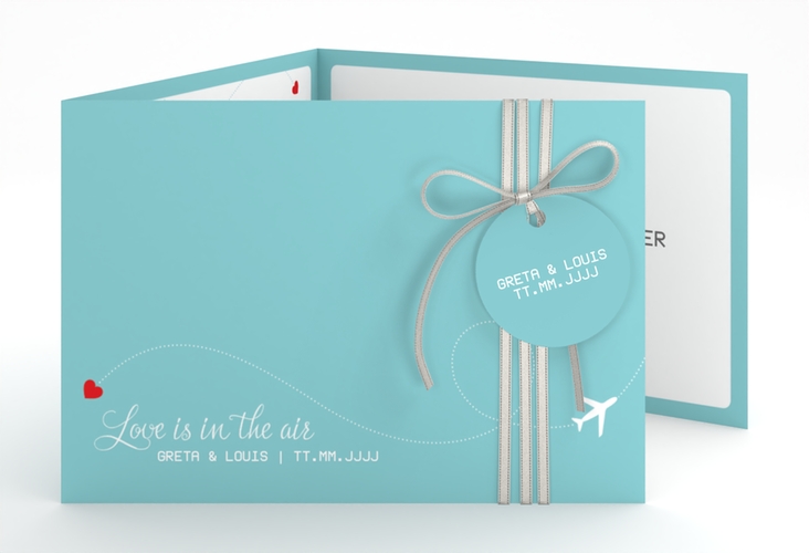 Hochzeitseinladung Weddingpass A6 Doppel-Klappkarte blau