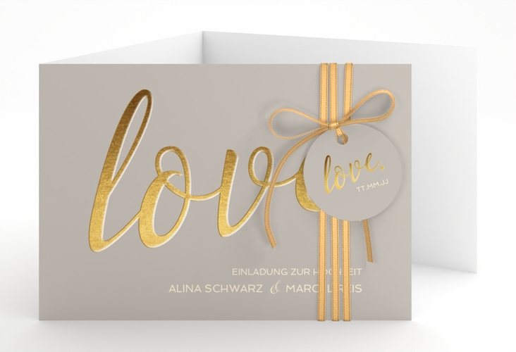 Hochzeitseinladung Glam A6 Doppel-Klappkarte grau