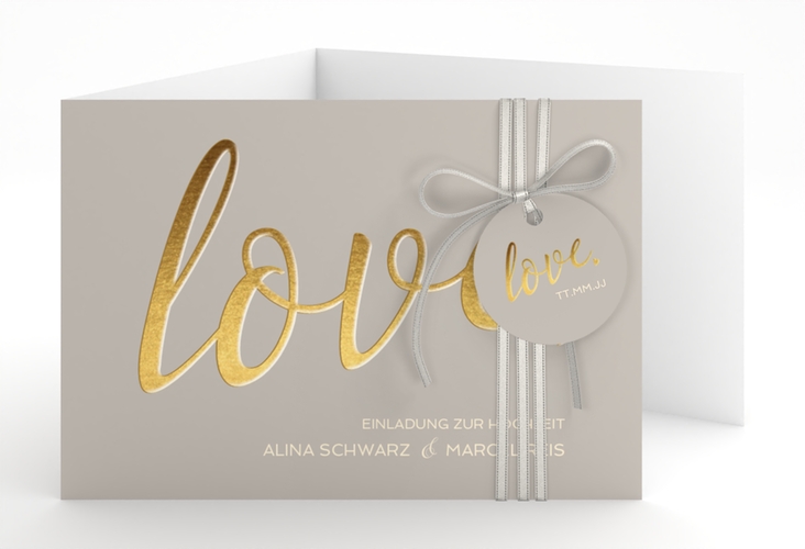 Hochzeitseinladung Glam A6 Doppel-Klappkarte grau