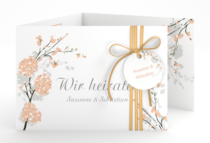 Hochzeitseinladung Salerno A6 Doppel-Klappkarte apricot