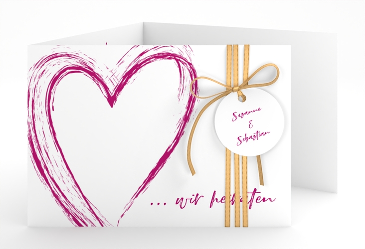 Hochzeitseinladung Liebe A6 Doppel-Klappkarte pink