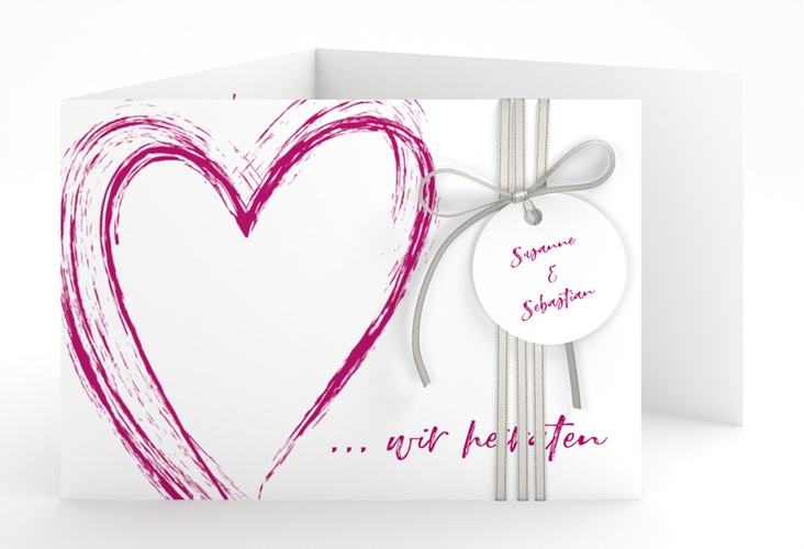 Hochzeitseinladung Liebe A6 Doppel-Klappkarte pink