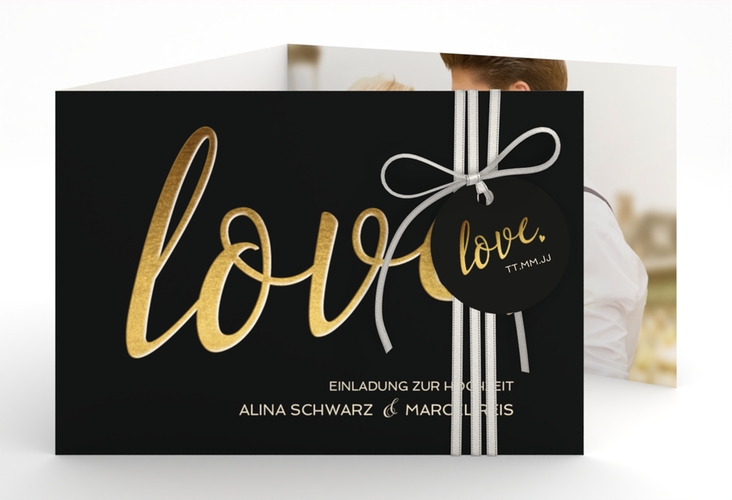 Hochzeitseinladung Glam A6 Doppel-Klappkarte schwarz