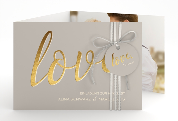 Hochzeitseinladung Glam A6 Doppel-Klappkarte grau