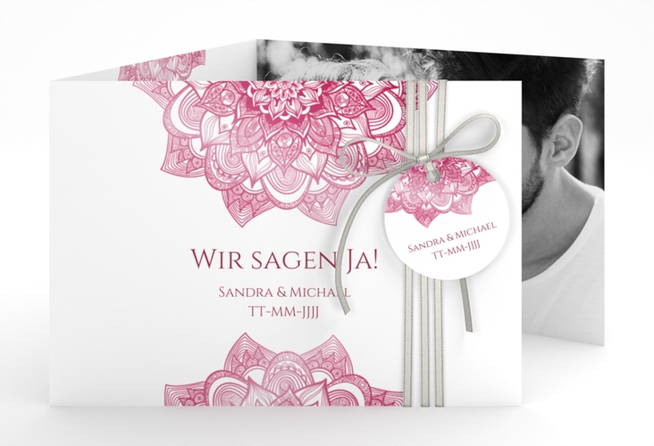 Hochzeitseinladung Delight A6 Doppel-Klappkarte pink