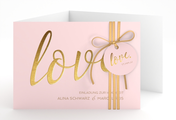 Hochzeitseinladung Glam A6 Doppel-Klappkarte rosa