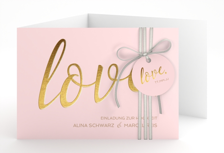 Hochzeitseinladung Glam A6 Doppel-Klappkarte rosa