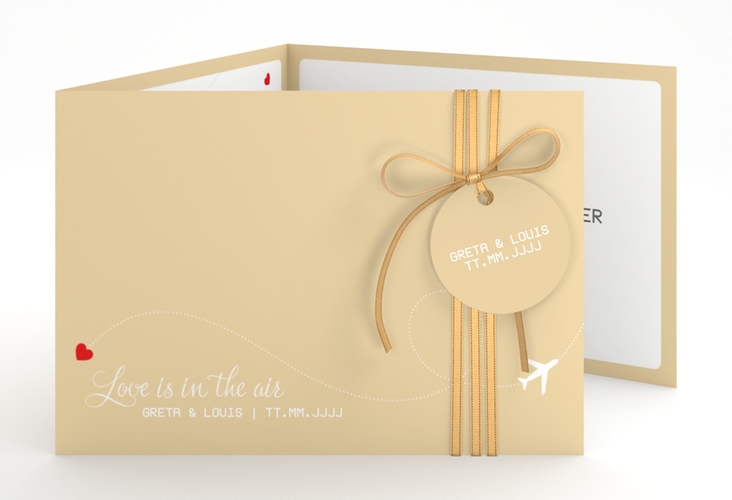 Hochzeitseinladung Weddingpass A6 Doppel-Klappkarte beige