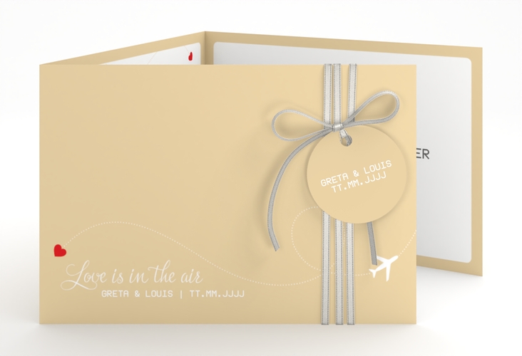 Hochzeitseinladung Weddingpass A6 Doppel-Klappkarte beige