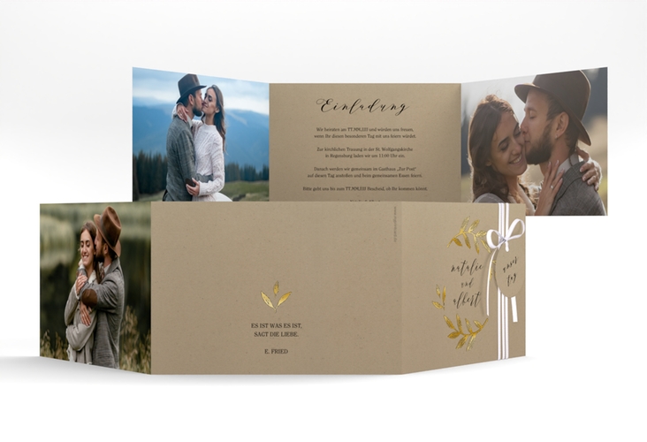 Hochzeitseinladung Naturelove A6 Doppel-Klappkarte gold